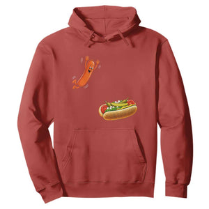 Funny Chicago Style Hot Dog Sausage Jumping Into Bun BBQ Hoodie