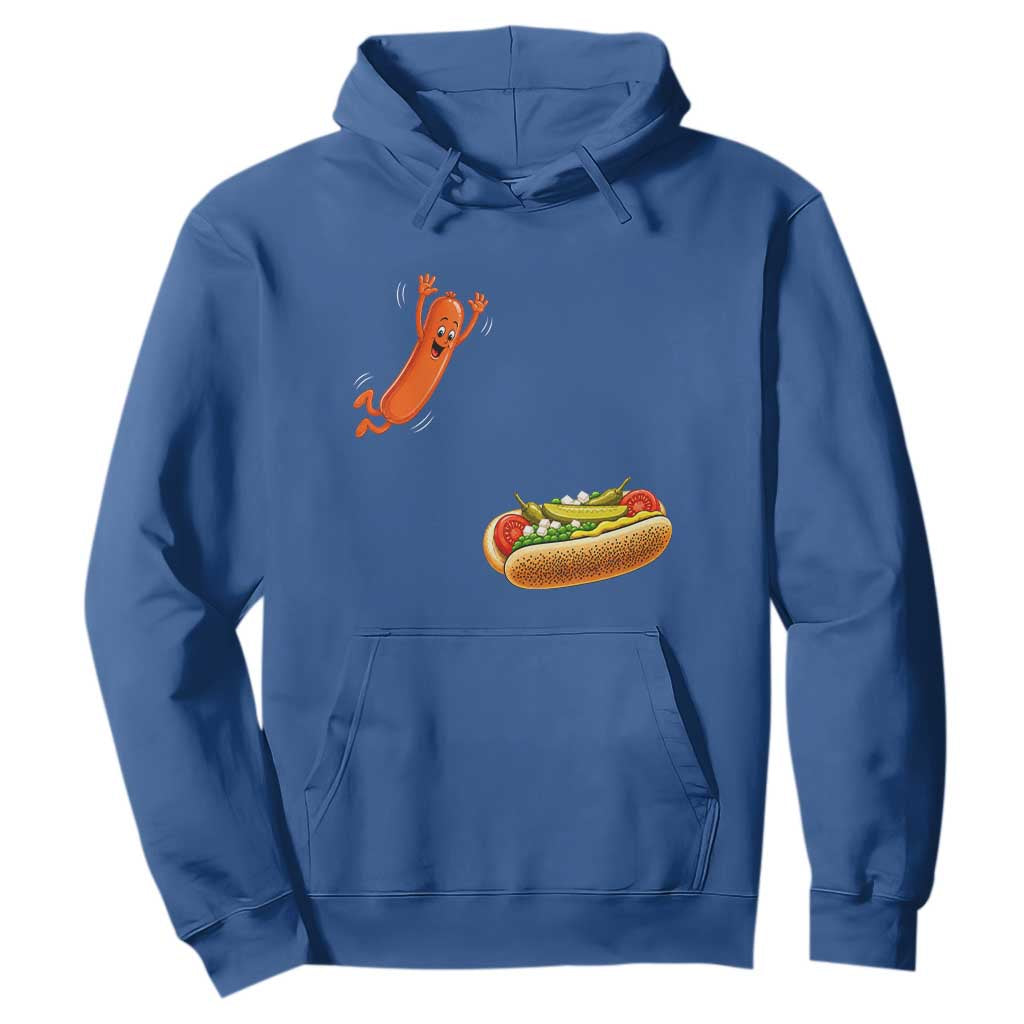 Funny Chicago Style Hot Dog Sausage Jumping Into Bun BBQ Hoodie