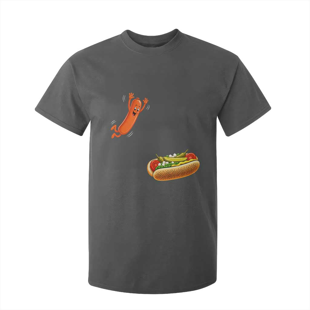 Funny Chicago Style Hot Dog Sausage Jumping Into Bun BBQ T Shirt For Kid