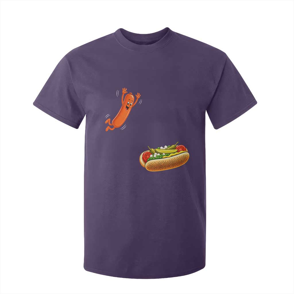 Funny Chicago Style Hot Dog Sausage Jumping Into Bun BBQ T Shirt For Kid