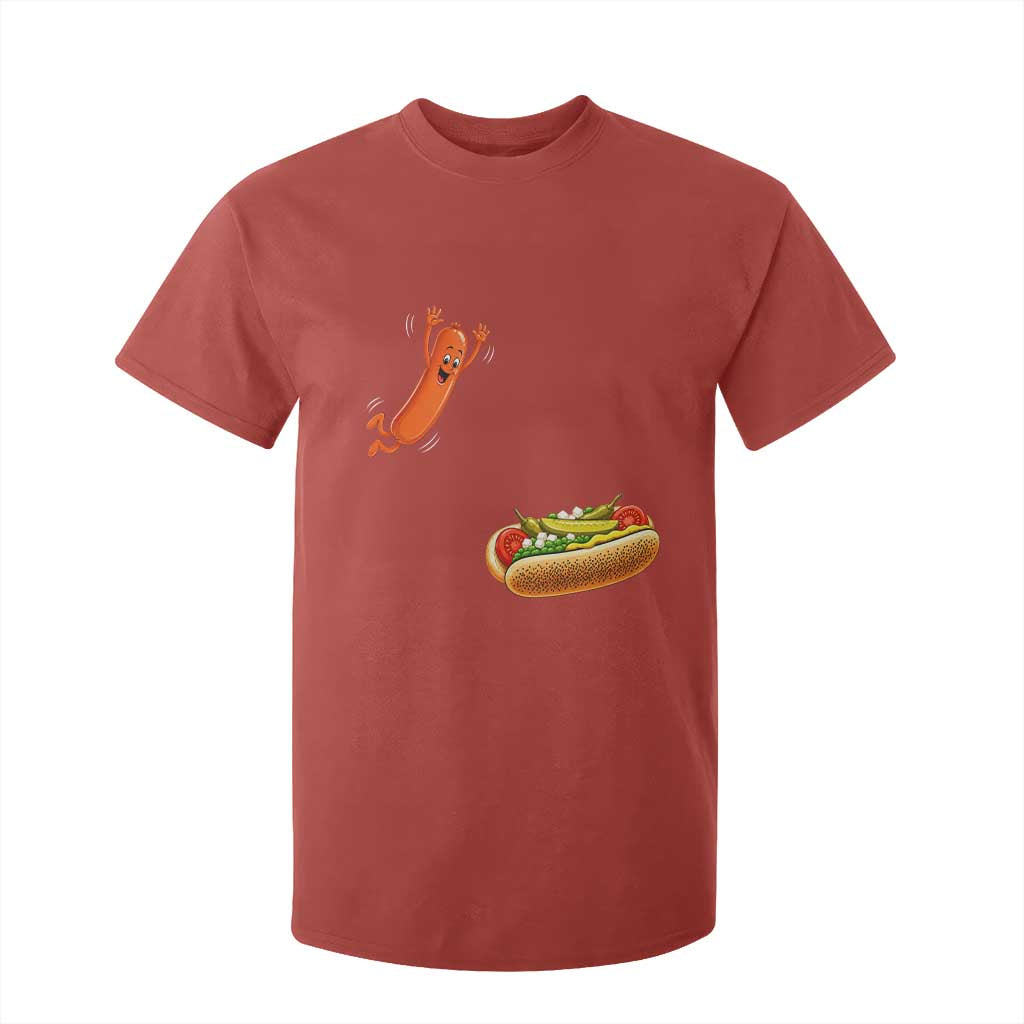 Funny Chicago Style Hot Dog Sausage Jumping Into Bun BBQ T Shirt For Kid
