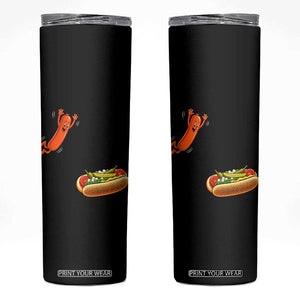 Funny Chicago Style Hot Dog Sausage Jumping Into Bun BBQ Skinny Tumbler