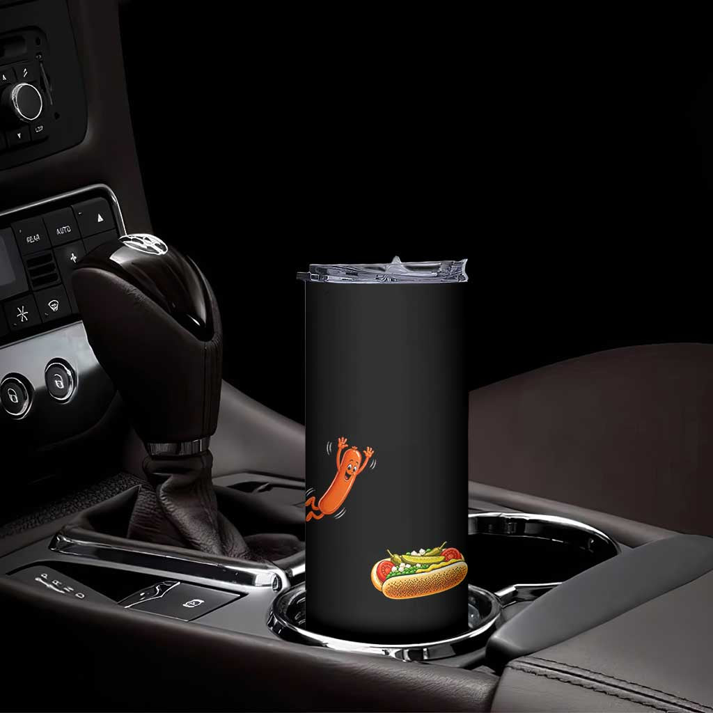 Funny Chicago Style Hot Dog Sausage Jumping Into Bun BBQ Skinny Tumbler