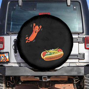 Funny Chicago Style Hot Dog Sausage Jumping Into Bun BBQ Spare Tire Cover