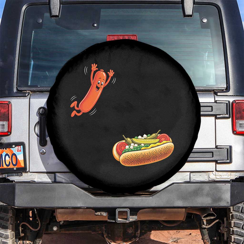 Funny Chicago Style Hot Dog Sausage Jumping Into Bun BBQ Spare Tire Cover TS11 No hole Black Print Your Wear