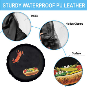 Funny Chicago Style Hot Dog Sausage Jumping Into Bun BBQ Spare Tire Cover