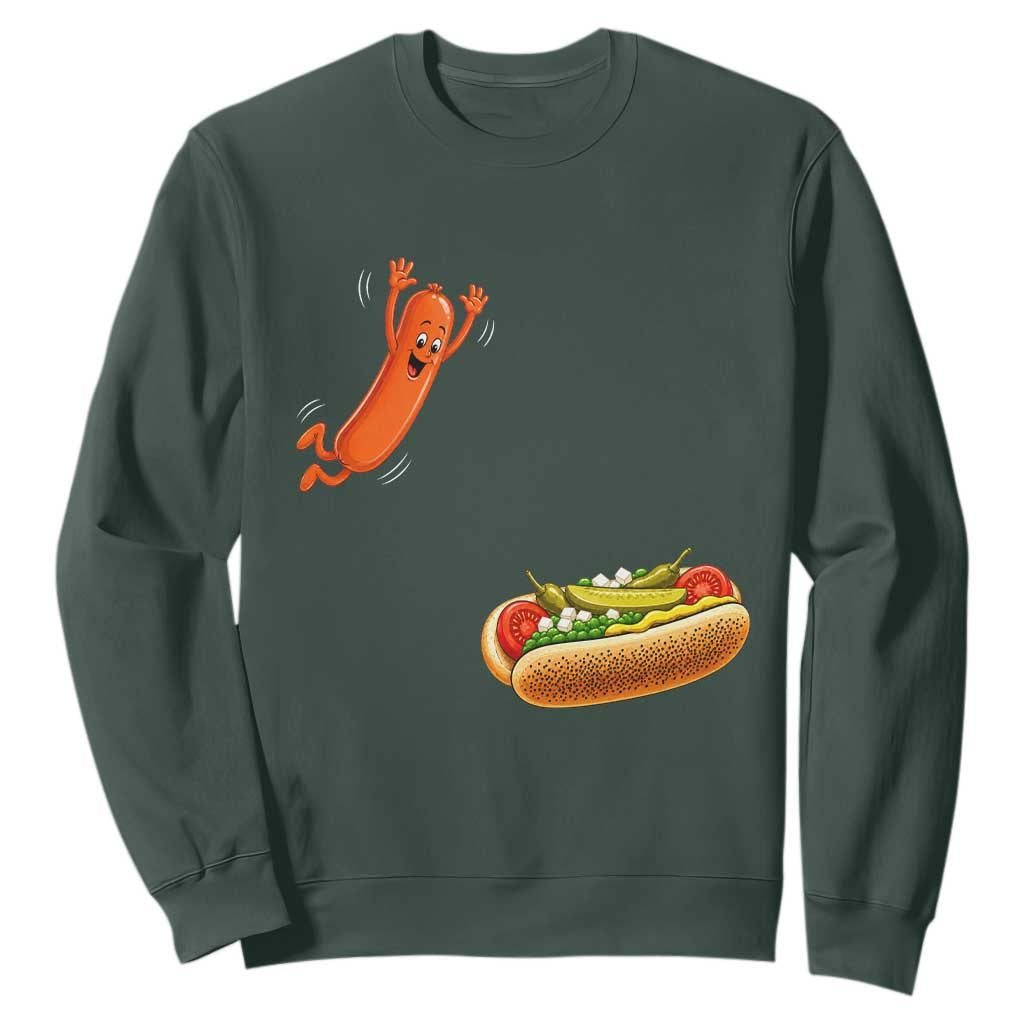 Funny Chicago Style Hot Dog Sausage Jumping Into Bun BBQ Sweatshirt