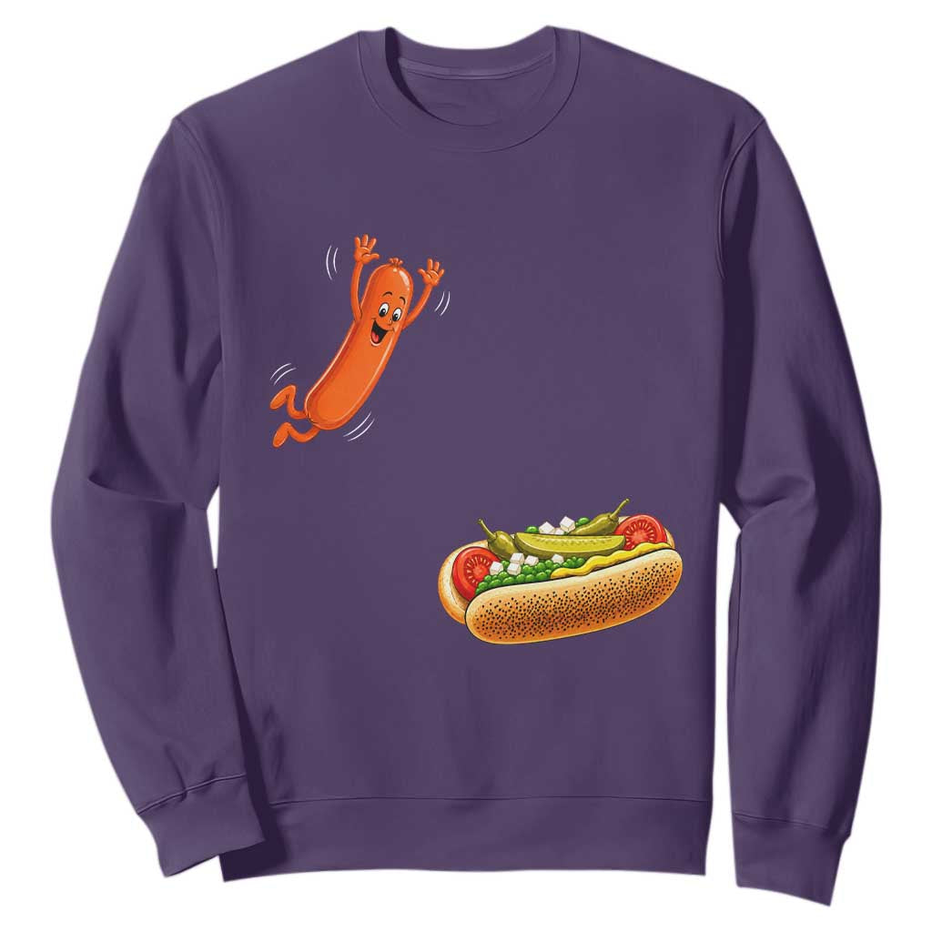 Funny Chicago Style Hot Dog Sausage Jumping Into Bun BBQ Sweatshirt