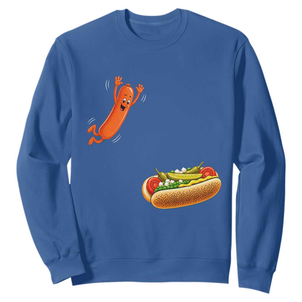 Funny Chicago Style Hot Dog Sausage Jumping Into Bun BBQ Sweatshirt