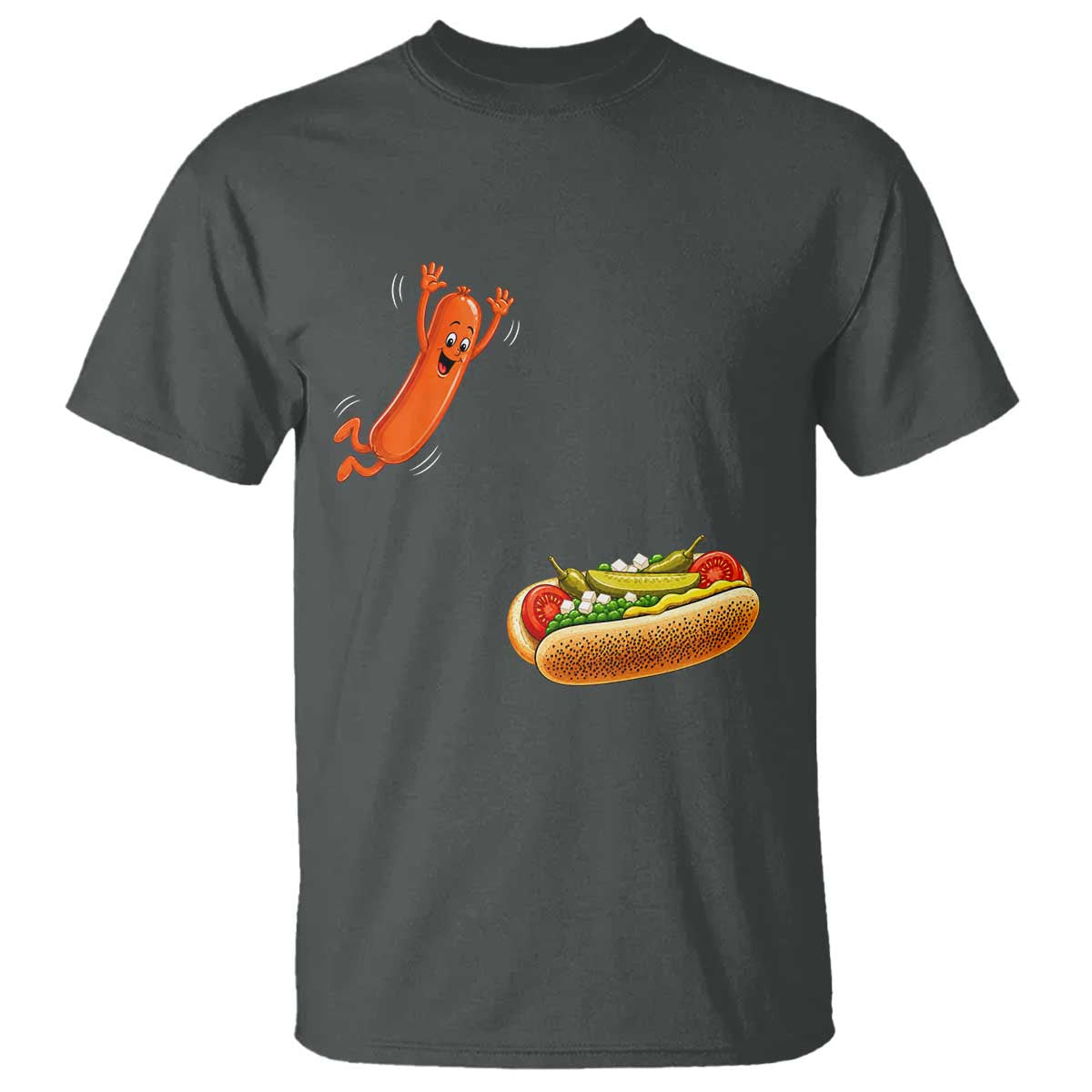 Funny Chicago Style Hot Dog Sausage Jumping Into Bun BBQ T Shirt