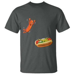 Funny Chicago Style Hot Dog Sausage Jumping Into Bun BBQ T Shirt