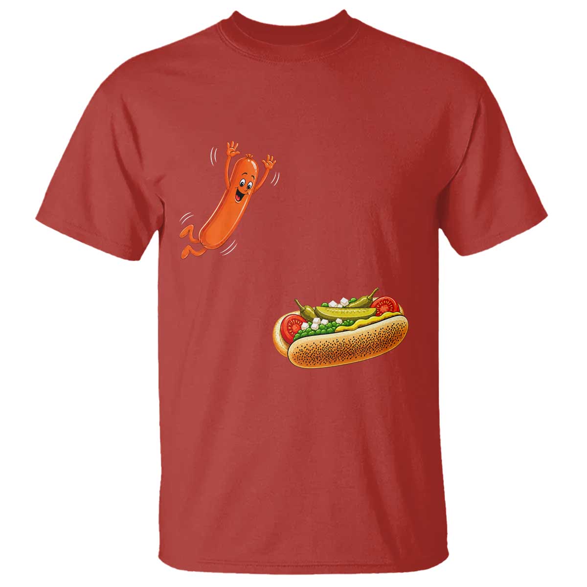 Funny Chicago Style Hot Dog Sausage Jumping Into Bun BBQ T Shirt