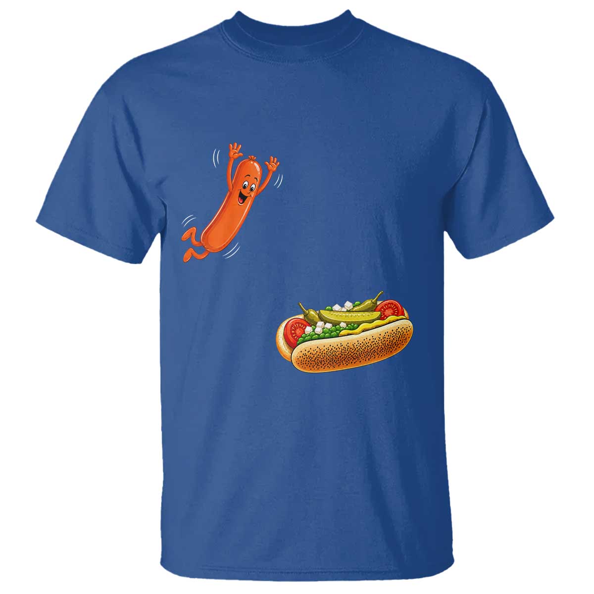 Funny Chicago Style Hot Dog Sausage Jumping Into Bun BBQ T Shirt