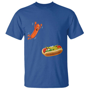 Funny Chicago Style Hot Dog Sausage Jumping Into Bun BBQ T Shirt