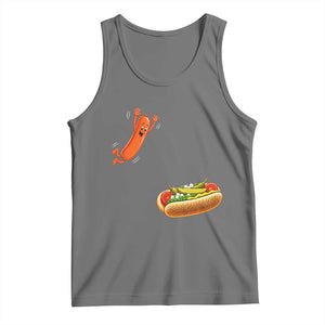 Funny Chicago Style Hot Dog Sausage Jumping Into Bun BBQ Tank Top