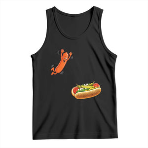 Funny Chicago Style Hot Dog Sausage Jumping Into Bun BBQ Tank Top