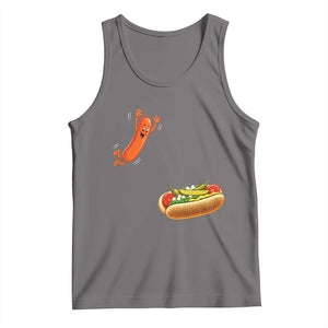 Funny Chicago Style Hot Dog Sausage Jumping Into Bun BBQ Tank Top