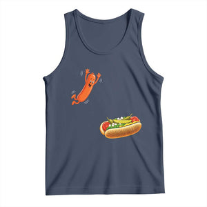Funny Chicago Style Hot Dog Sausage Jumping Into Bun BBQ Tank Top