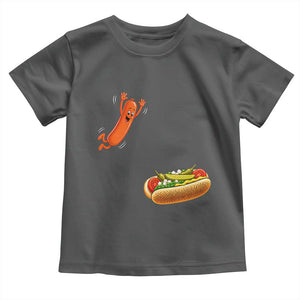 Funny Chicago Style Hot Dog Sausage Jumping Into Bun BBQ Toddler T Shirt