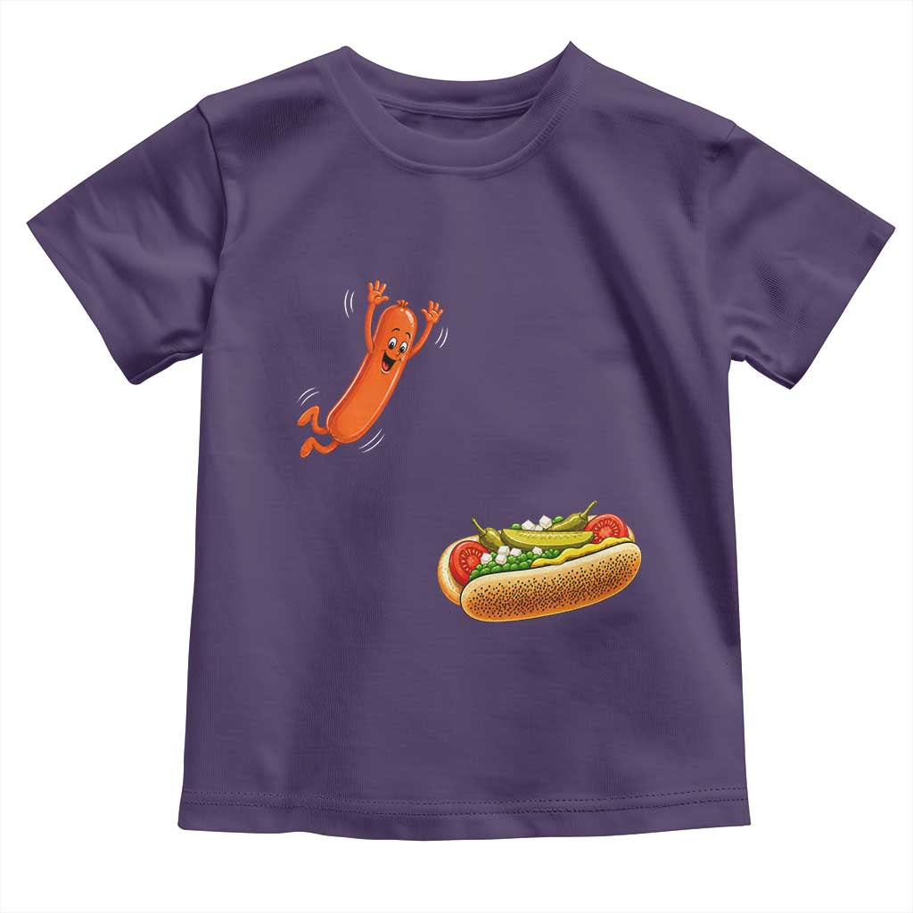 Funny Chicago Style Hot Dog Sausage Jumping Into Bun BBQ Toddler T Shirt