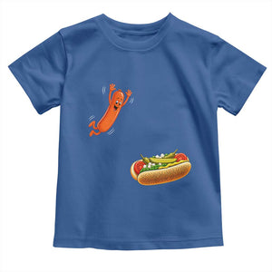 Funny Chicago Style Hot Dog Sausage Jumping Into Bun BBQ Toddler T Shirt