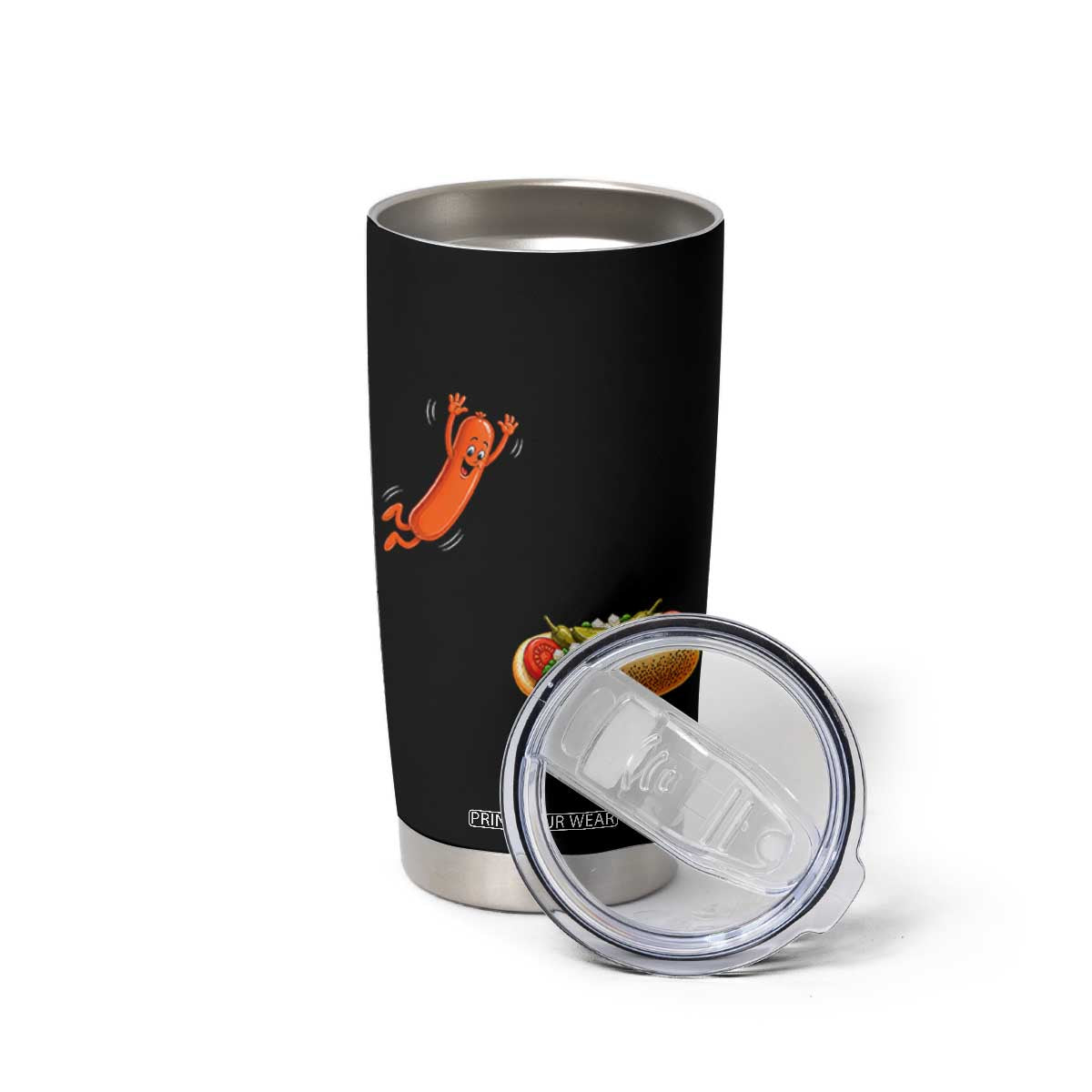 Funny Chicago Style Hot Dog Sausage Jumping Into Bun BBQ Tumbler Cup
