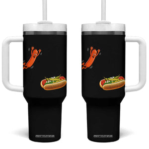 Funny Chicago Style Hot Dog Sausage Jumping Into Bun BBQ Tumbler With Handle