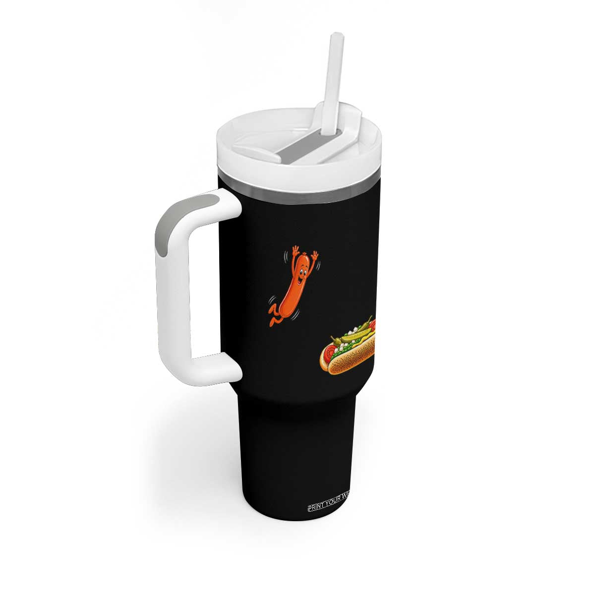Funny Chicago Style Hot Dog Sausage Jumping Into Bun BBQ Tumbler With Handle