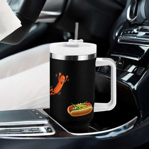 Funny Chicago Style Hot Dog Sausage Jumping Into Bun BBQ Tumbler With Handle