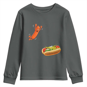 Funny Chicago Style Hot Dog Sausage Jumping Into Bun BBQ Youth Sweatshirt