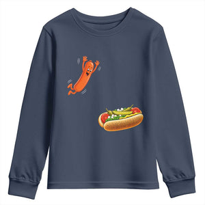 Funny Chicago Style Hot Dog Sausage Jumping Into Bun BBQ Youth Sweatshirt