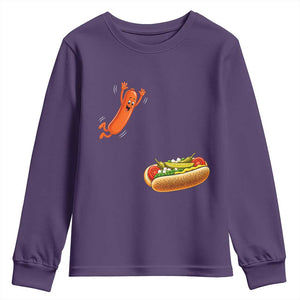 Funny Chicago Style Hot Dog Sausage Jumping Into Bun BBQ Youth Sweatshirt