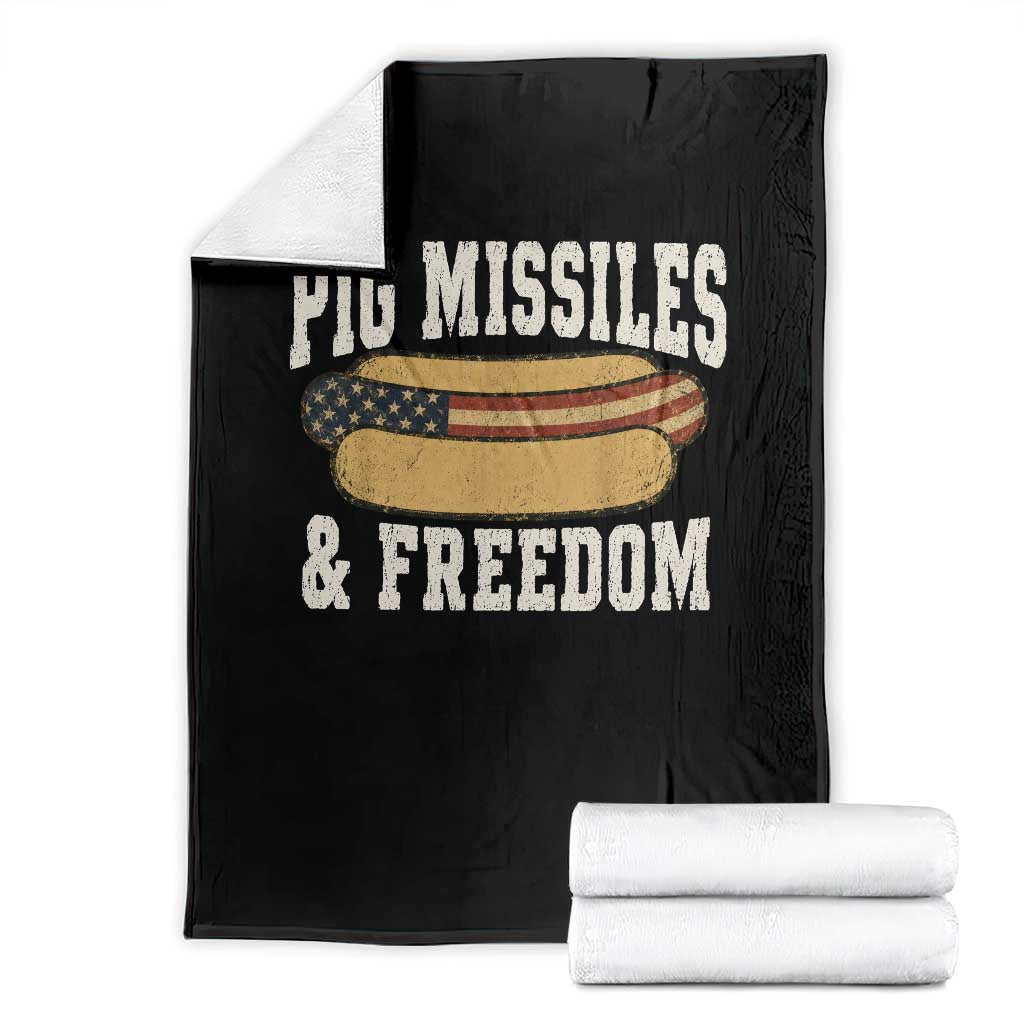 Pig Missiles And Freedom 4th of July Patriotic Hotdog Throw Blanket