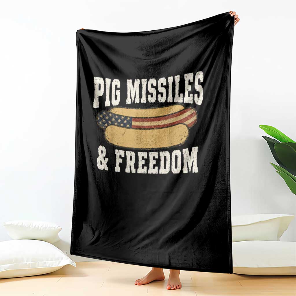 Pig Missiles And Freedom 4th of July Patriotic Hotdog Throw Blanket