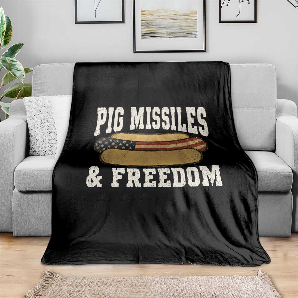 Pig Missiles And Freedom 4th of July Patriotic Hotdog Throw Blanket