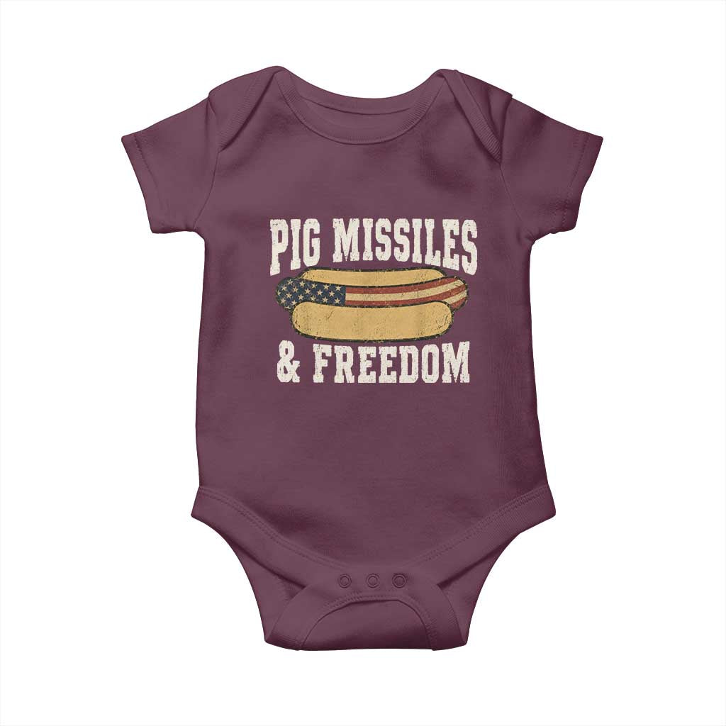 Pig Missiles And Freedom 4th of July Patriotic Hotdog Baby Onesie