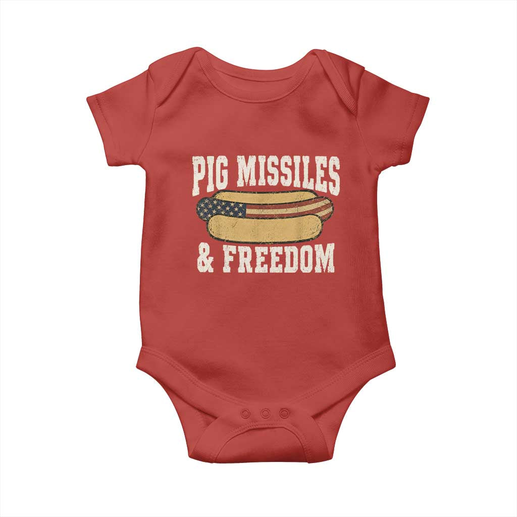 Pig Missiles And Freedom 4th of July Patriotic Hotdog Baby Onesie