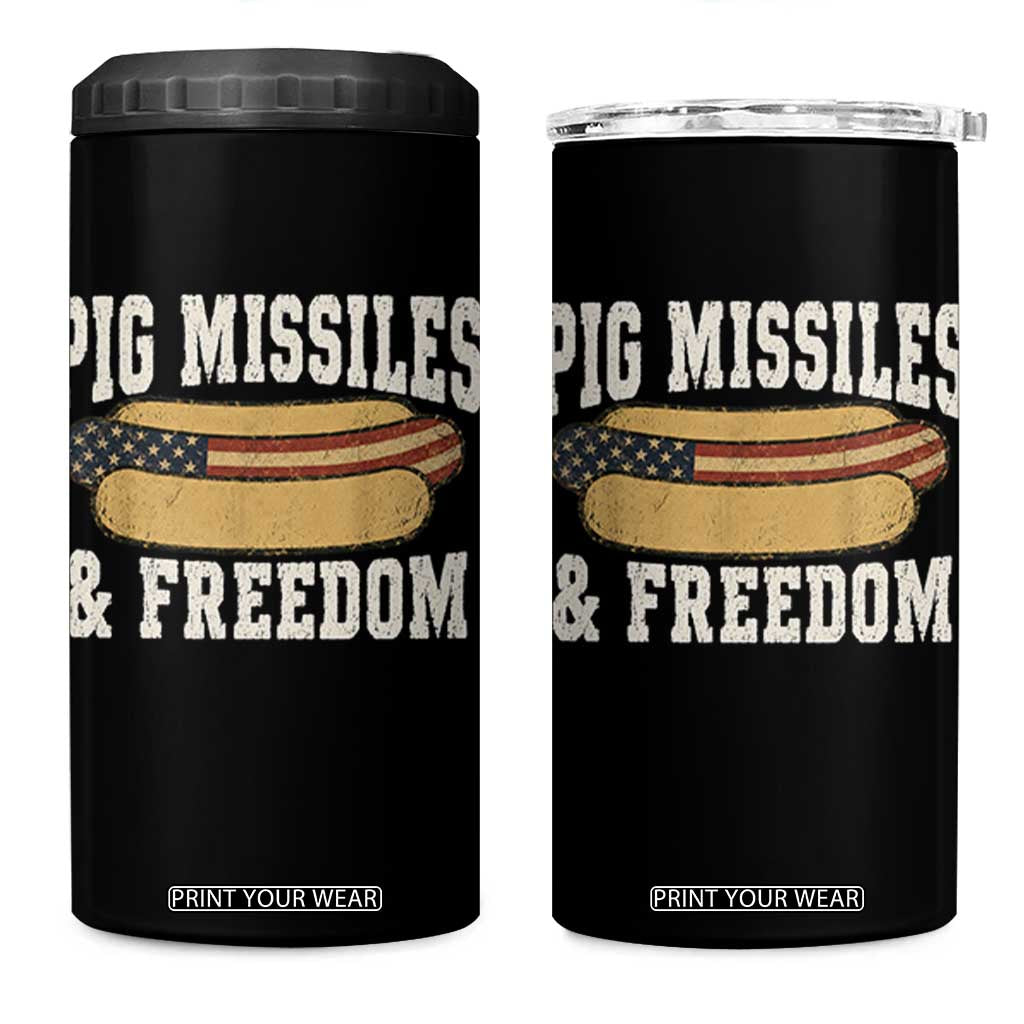 Pig Missiles And Freedom 4th of July Patriotic Hotdog 4 in 1 Can Cooler Tumbler TS11 One Size: 16 oz Black Print Your Wear