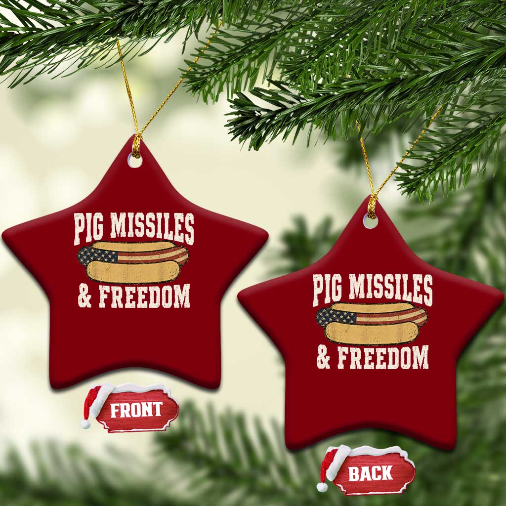 Pig Missiles And Freedom 4th of July Patriotic Hotdog Ceramic Ornament