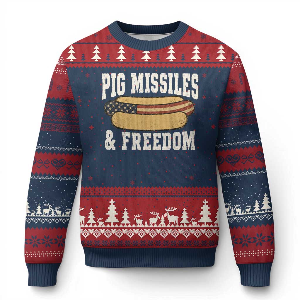 Pig Missiles And Freedom 4th of July Patriotic Hotdog Ugly Christmas Sweater