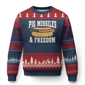 Pig Missiles And Freedom 4th of July Patriotic Hotdog Ugly Christmas Sweater