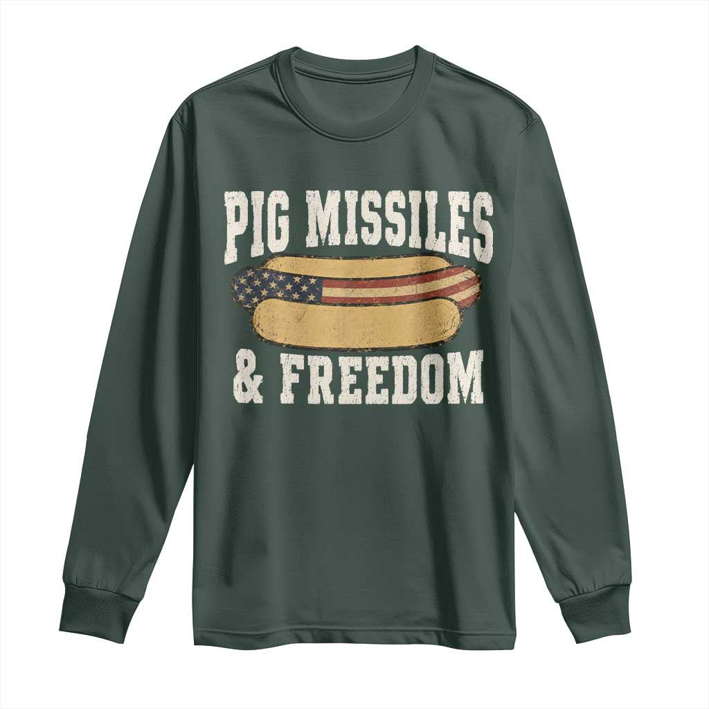 Pig Missiles And Freedom 4th of July Patriotic Hotdog Long Sleeve Shirt