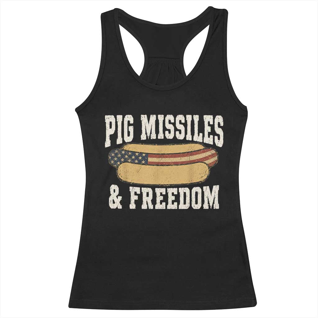 Pig Missiles And Freedom 4th of July Patriotic Hotdog Racerback Tank Top