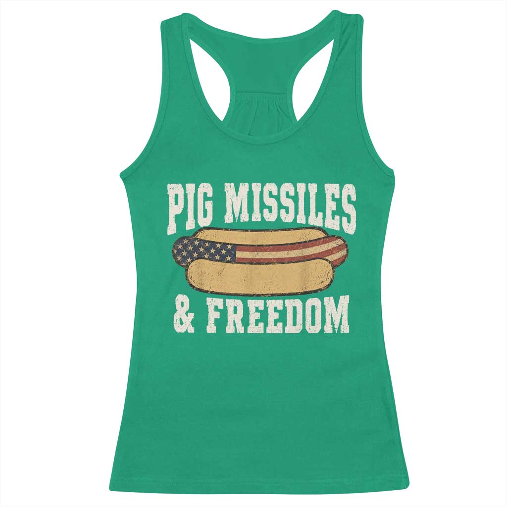 Pig Missiles And Freedom 4th of July Patriotic Hotdog Racerback Tank Top