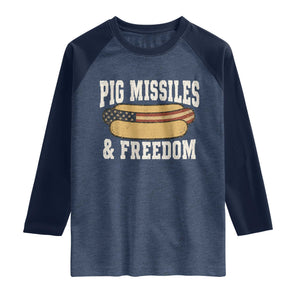 Pig Missiles And Freedom 4th of July Patriotic Hotdog Raglan Shirt