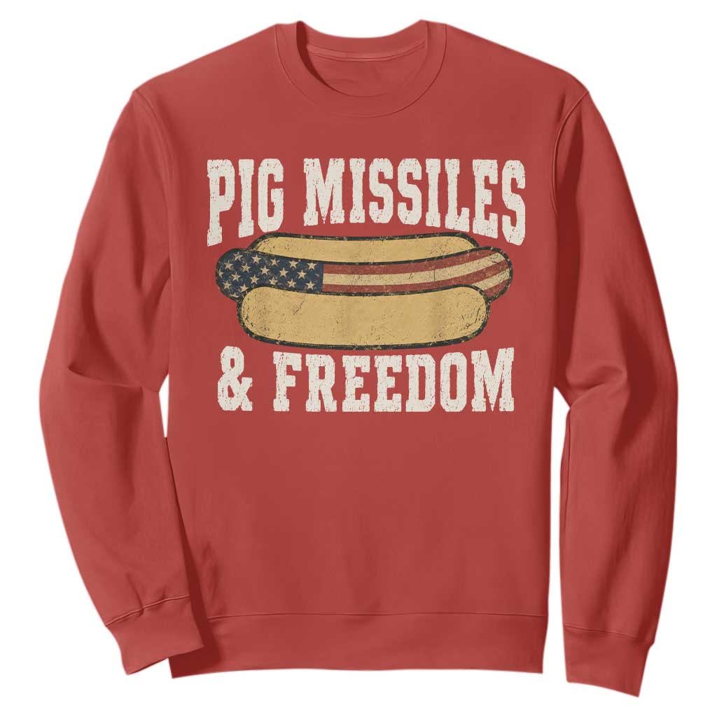 Pig Missiles And Freedom 4th of July Patriotic Hotdog Sweatshirt
