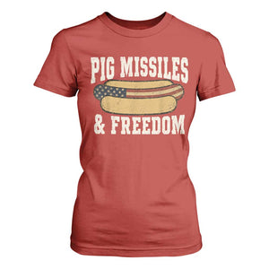 Pig Missiles And Freedom 4th of July Patriotic Hotdog T Shirt For Women
