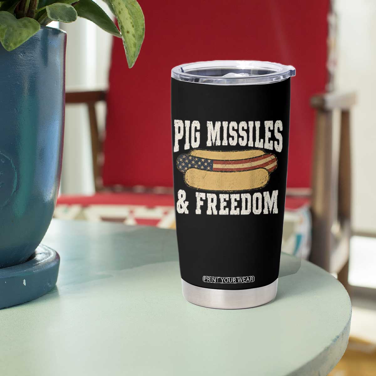 Pig Missiles And Freedom 4th of July Patriotic Hotdog Tumbler Cup