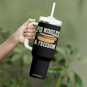 Pig Missiles And Freedom 4th of July Patriotic Hotdog Tumbler With Handle