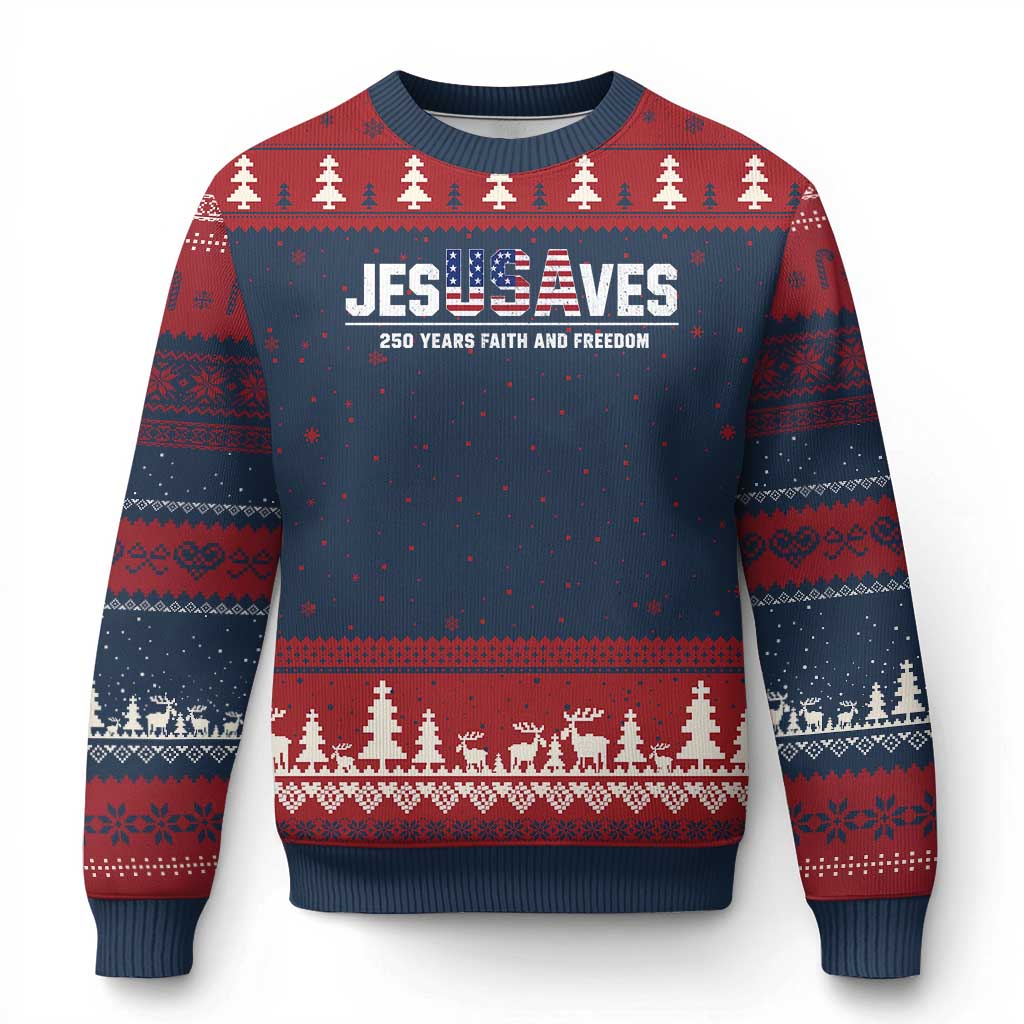 Jesus Saves USA 250th Anniversary Ugly Christmas Sweater 250 Years of Fath And Freedom 4th of July